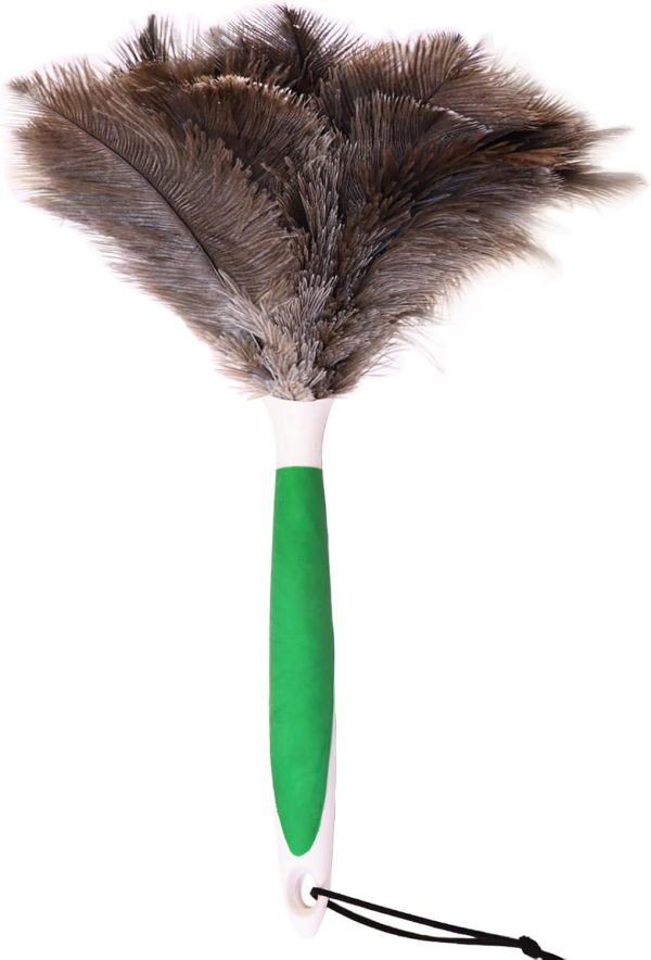 Genuine Ostrich Feather Duster 16 Inch Reusable Fluffy Soft Car Blind Baseboard Cleaner Handheld Dust Brush Washable for Home Office Cleaning Supplies