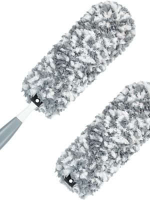 Lint Free Microfiber Duster with an Extra Washable and Reusable Duster Head, Dusters for Household Cleaning，Gray