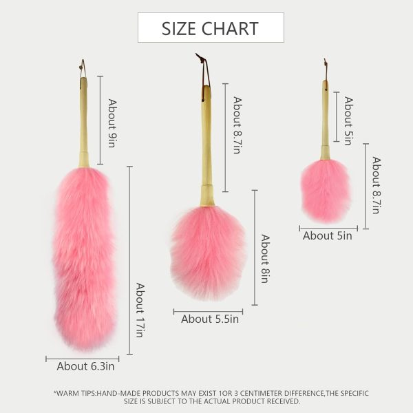 Lambswool Duster 16'' Length Solid Wooden Handle Leather Hang Strap for Cleaning Ceiling Fans Window Blinds Computer Furniture Figurines TV Natural Feather Duster,Pink