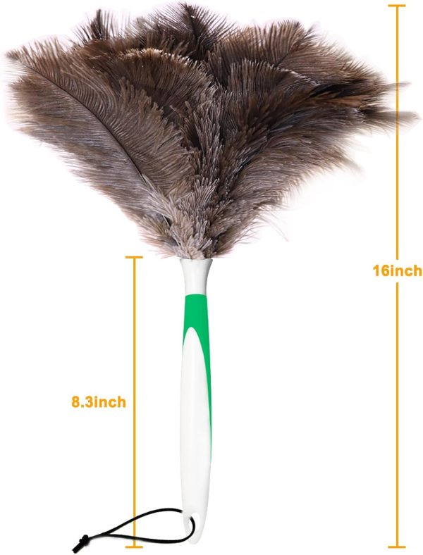 Genuine Ostrich Feather Duster 16 Inch Reusable Fluffy Soft Car Blind Baseboard Cleaner Handheld Dust Brush Washable for Home Office Cleaning Supplies