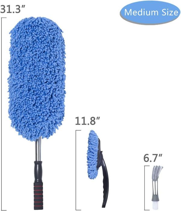 (3 Pack) Microfiber Car Duster Exterior Scratch Free, Extendable Handle Interior Multipurpose dust Cleaning Duster for car(Medium)