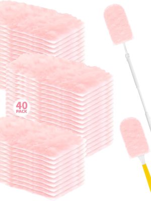 40 Count Heavy Duty Dusters Refills 360°, Disposable Dusters Kit Compatitable with  Handles, Multisurface 360° Dusters+1 Extended Handle +1 Handle (Pink)