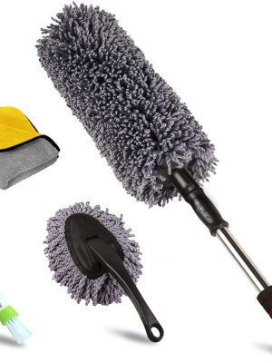 Ultimate Car Duster Kit，Best Microfiber Multipurpose Duster,Interior &Exterior Cleaning Tools,Dashboard Detailing Brush,Scratch Lint Free,Pollen Removing,extendable Handle,Tuck,SUV,RV,Set of 4