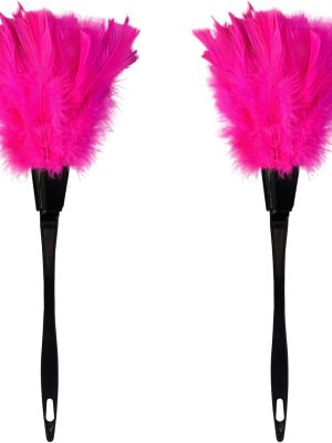 Turkey Feather Dusters for Cleaning Home Blinds Kitchen car Office, Eco-Friendly Reusable （2 pcs Rose red）