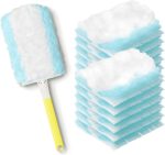 Disposable Electrostatic Duster for Cleaning,with 1 Yellow Handles & 12 Ct Blue Heavy Duty Refills for  Feather Duster,Household Cleaning Tool for Electronics,Dusting Furniture,Blinds
