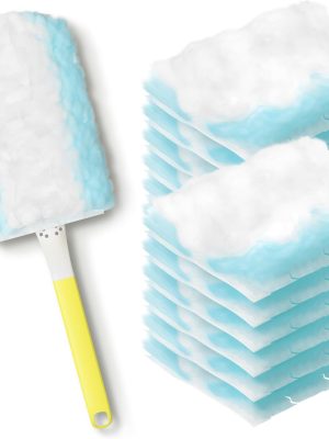 Disposable Electrostatic Duster for Cleaning,with 1 Yellow Handles & 12 Ct Blue Heavy Duty Refills for  Feather Duster,Household Cleaning Tool for Electronics,Dusting Furniture,Blinds