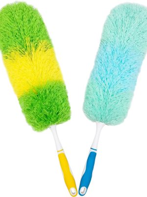 2 Pack 20-inch Microfiber Dusting Dusters with Non-Slip Handles and Bendable Microfiber Duster Heads, Perfect for Household Cleaning, Office Cleaning, and Car Cleaning, Feather Duster for Cleaning
