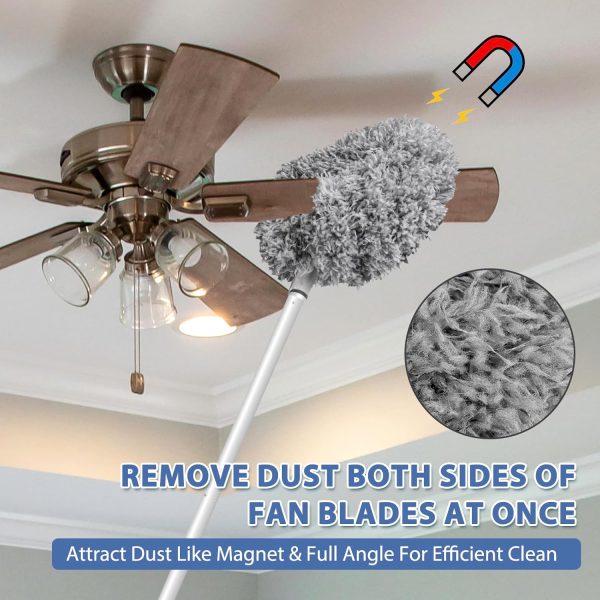 Ceiling Fan Cleaner Duster High Ceiling Extended Fan Blade Cleaner from 13 to 50 Inch Reusable Microfiber Ceiling Fan Duster with Extension Handle for Furniture Bookshelves Wall Door (Gray)