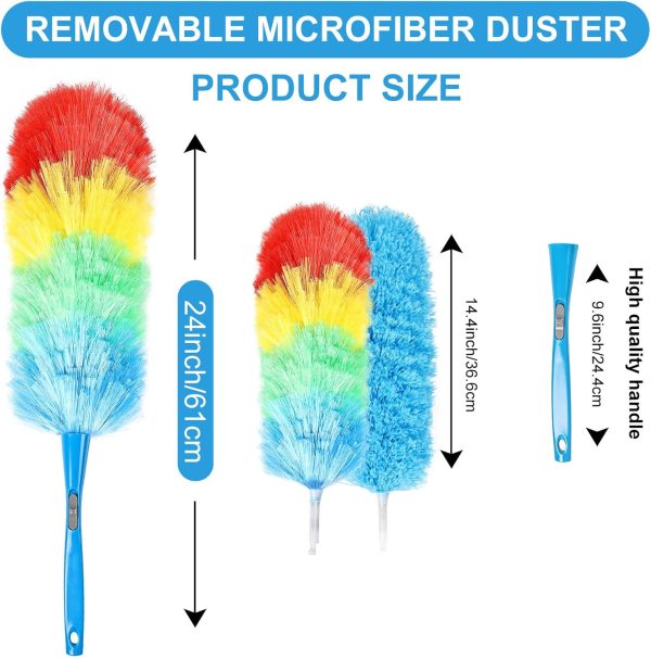 Static Duster 24inch Reusable Microfiber Electrostatic Dusters with 2 Beandable and Washable Duster Head for Cleaning Home, Office, Car