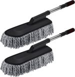 2 Pack Microfiber Car Duster Exterior Scratch Free with Extendable Handle Soft Car Duster Kit for Cleaning Dust Brush Set for Exterior Interior Cleaning Tools (Gray)