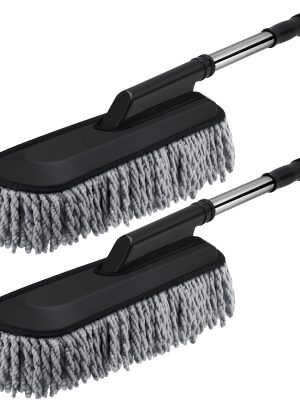 2 Pack Microfiber Car Duster Exterior Scratch Free with Extendable Handle Soft Car Duster Kit for Cleaning Dust Brush Set for Exterior Interior Cleaning Tools (Gray)