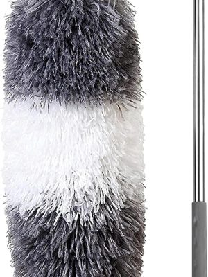 Microfiber Feather Duster with Extendable Pole and Bendable Head, 100" Telescoping Duster for Cleaning Ceiling, Fan, Furniture