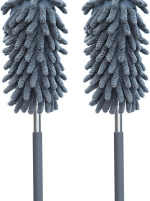 2 Pack Microfiber Duster for Cleaning, Washable Dusters, Extendable Pole, Up to 30 Inch Reachable, Wet and Dry Use Cleaning Tools for Car, Ceiling Fan, Window, Furniture, Office