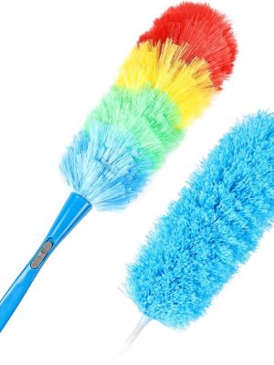 Static Duster 24inch Reusable Microfiber Electrostatic Dusters with 2 Beandable and Washable Duster Head for Cleaning Home, Office, Car