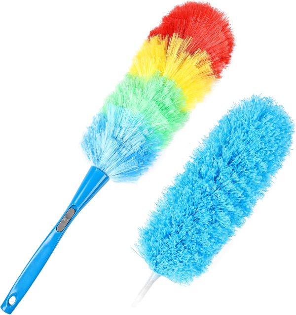 Static Duster 24inch Reusable Microfiber Electrostatic Dusters with 2 Beandable and Washable Duster Head for Cleaning Home, Office, Car