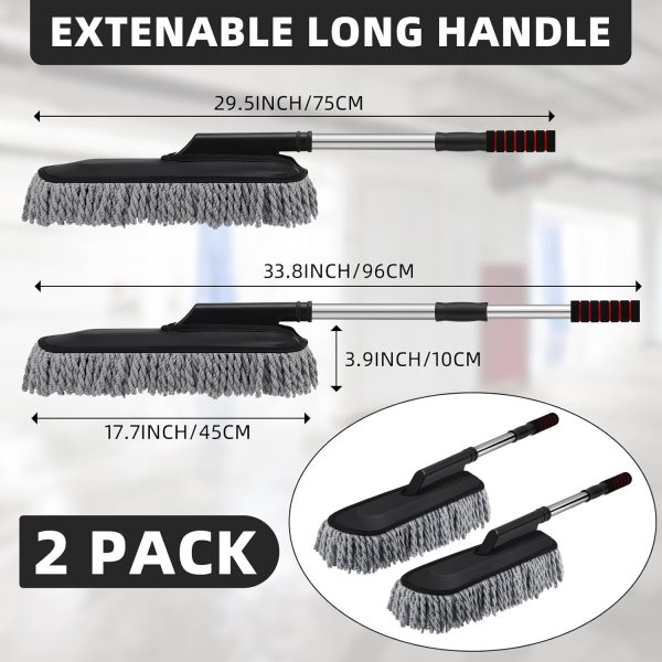 2 Pack Microfiber Car Duster Exterior Scratch Free with Extendable Handle Soft Car Duster Kit for Cleaning Dust Brush Set for Exterior Interior Cleaning Tools (Gray)