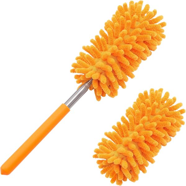 Microfiber Duster for Cleaning,  Hand Washable Dusters with 2pcs Replaceable Microfiber Head, Extendable Pole, Detachable Cleaning Supplies for Office, Car, Window, Furniture, Ceiling Fan