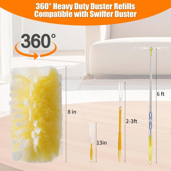 40 Count 360° Heavy Duty Duster Refills Compatible with ,Large Size-Extra Thick Disposable Electrostatic Feather Duster Refill with 1 Retractable Handle(35-inch Length Fully expanded)