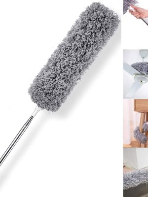 Microfiber Feather Duster with Extendable Pole, 30-100 inches Extra Long Cobweb Duster for Cleaning, Bendable Head, Non-Scratch, Washable Duster for Ceiling, Fan, Furniture Gray