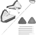 Wall Mop with Long Handle 80 inches, Upgraded 180° Collapsible Baseboard Cleaner Tool with Squeegee, Ceiling Duster with 1 Microfiber and 1 Chenille Pad for Cleaning Window, Cabinet (White)