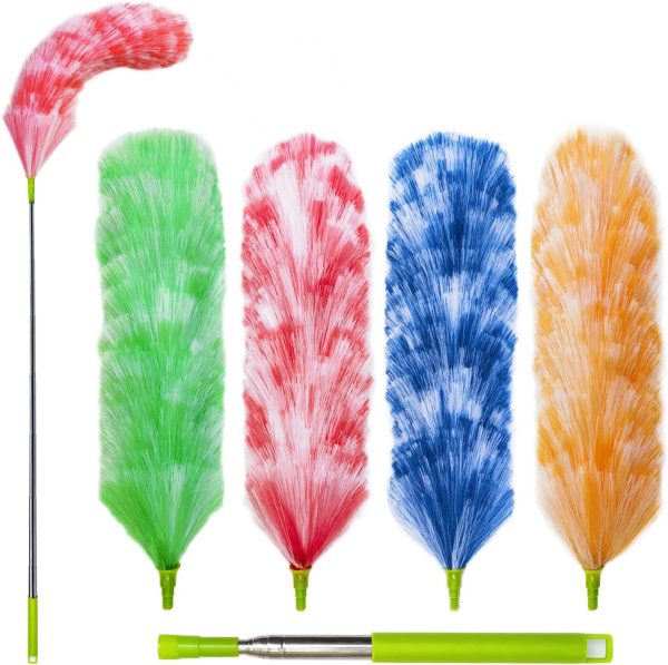 4 Pack Washable Electrostatic Duster, Extendable Pole 25" to 55", Feather Duster for Cleaning, Electrostatic Feather Duster