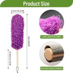 Microfiber Feather Wooden Handle Duster 22 inches Fluffy Fiber Feather Duster Bendable Head Anti-Static Reusable for Household Supplies Cleaning,Purple