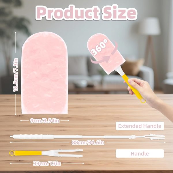 40 Count Heavy Duty Dusters Refills 360°, Disposable Dusters Kit Compatitable with  Handles, Multisurface 360° Dusters+1 Extended Handle +1 Handle (Pink)