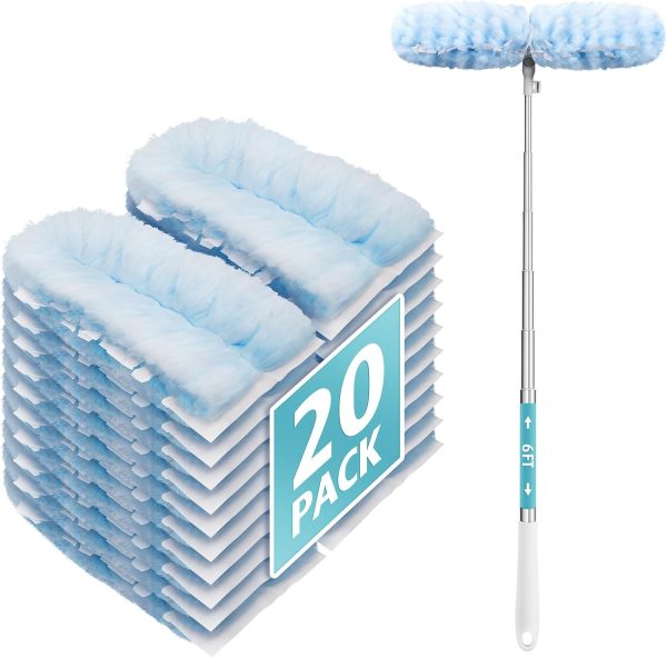 6 ft Extendable Duster Handle with 20 Refills, Compatible with , Disposable Microfiber Dusting Pads for Home Cleaning, Ceiling, Fan, Window, Hard-to-Reach Areas