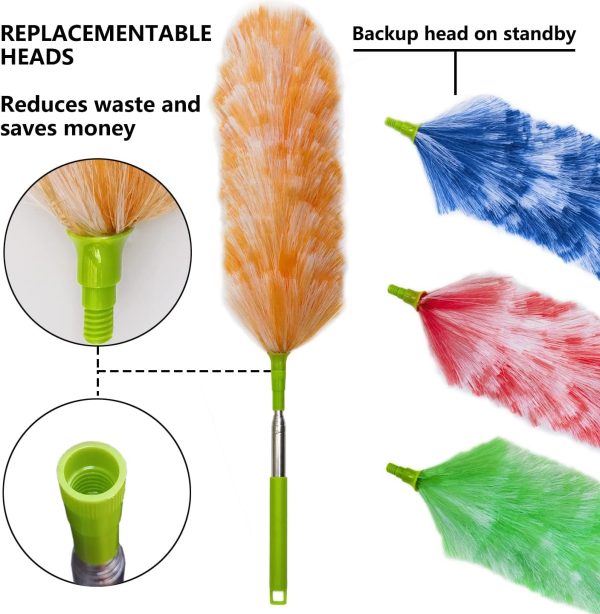 4 Pack Washable Electrostatic Duster, Extendable Pole 25" to 55", Feather Duster for Cleaning, Electrostatic Feather Duster