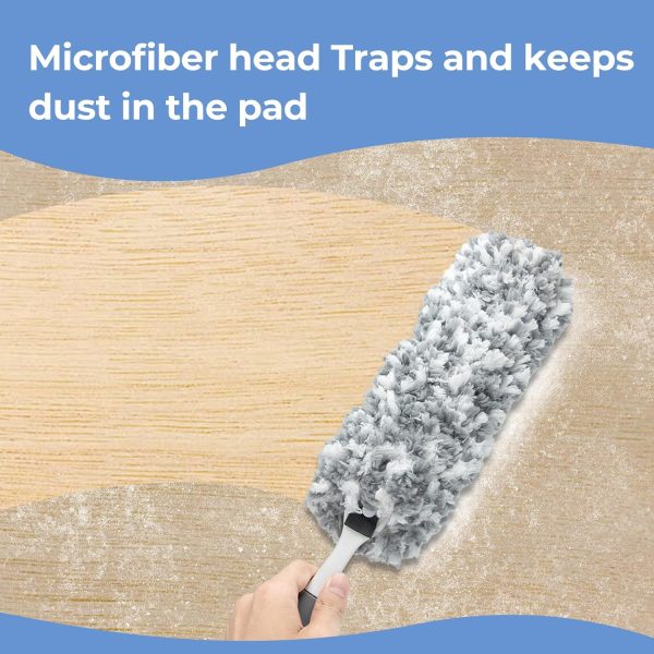 Lint Free Microfiber Duster with an Extra Washable and Reusable Duster Head, Dusters for Household Cleaning，Gray