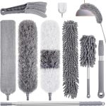 9PCS Dusters for Cleaning,Extendable Microfiber Duster with Extension Pole Up to 100'',Bendable Washable and Reusable Dusters Kit for Ceiling Fans, High Ceilings,Blinds,Furniture and Cars