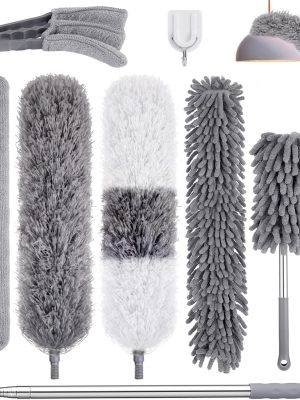9PCS Dusters for Cleaning,Extendable Microfiber Duster with Extension Pole Up to 100'',Bendable Washable and Reusable Dusters Kit for Ceiling Fans, High Ceilings,Blinds,Furniture and Cars