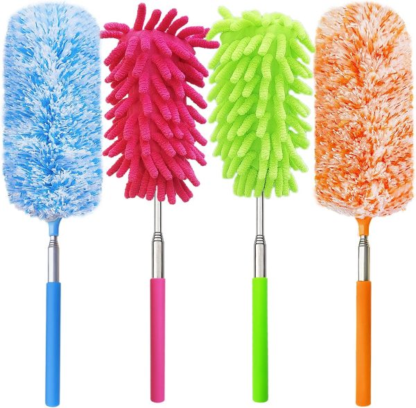4 Pack 13" to 30" Extendable Feather Duster Kit, Washable Duster Head, Microfiber Duster for Office, Car, Window, Furniture