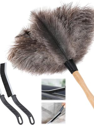 Ostrich Feather Duster - 14 inches Fluffy Handle Reusable Feather Duster 2pcs Cleaning Brush for Cleaning Supplies,Ceiling Fan, Crafts, Blinds, Furniture