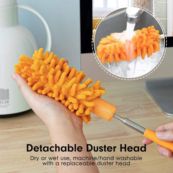 Microfiber Duster for Cleaning,  Hand Washable Dusters with 2pcs Replaceable Microfiber Head, Extendable Pole, Detachable Cleaning Supplies for Office, Car, Window, Furniture, Ceiling Fan