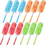 12 Pcs Microfiber Feather Duster for Cleaning 13-31 Inch Extendable Cobweb Dusters Ceiling Fan Duster Washable Bendable Tool for Office Car Window Furniture, 4 Colors (Bright Color)