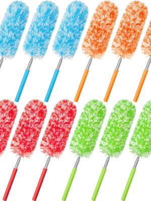 12 Pcs Microfiber Feather Duster for Cleaning 13-31 Inch Extendable Cobweb Dusters Ceiling Fan Duster Washable Bendable Tool for Office Car Window Furniture, 4 Colors (Bright Color)