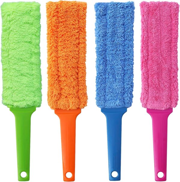 4 Pack 15" Microfiber Feather Duster, Gap Duster, Blind Duster, Hand Duster for Cleaning Gap, Blinds,Furniture,Computers,Keyboards,Car Interiors