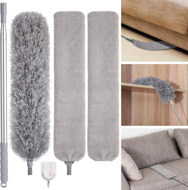 Feather Duster Set (4 Pieces), 30-100 inch Microfiber Retractable Gap Duster for Cleaning Ceilings, Furniture Refrigerators and Under Sofas