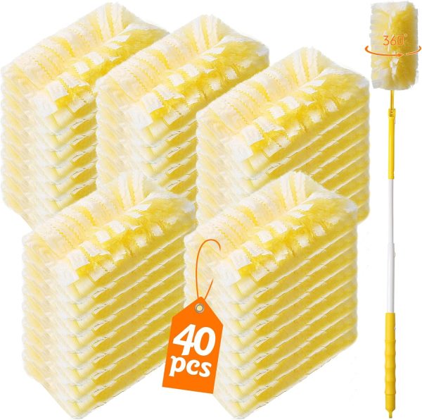 40 Count 360° Heavy Duty Duster Refills Compatible with ,Large Size-Extra Thick Disposable Electrostatic Feather Duster Refill with 1 Retractable Handle(35-inch Length Fully expanded)