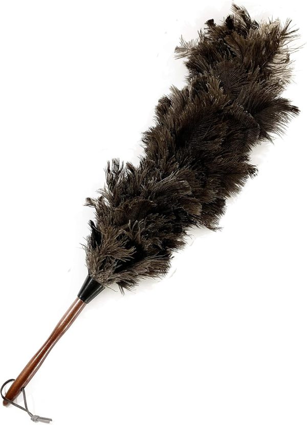 Feather Duster, 24-26 inches Made by Soft Ostrich Feathers. Wooden Handle Great for Cleaning Home, car and Office